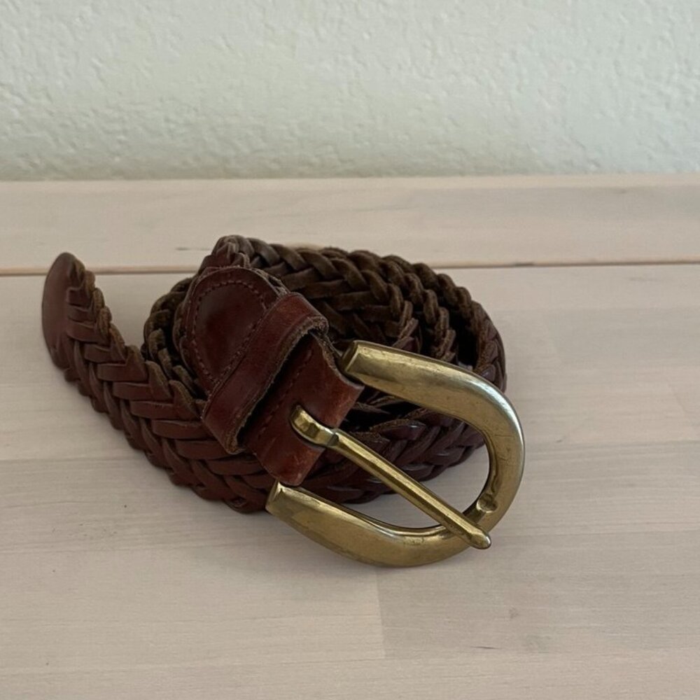 Vintage 90s Gap Braided Leather Brass Buckle Belt